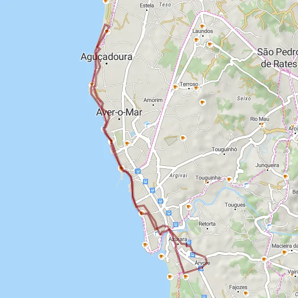 Miniatura do mapa de inspiração para ciclismo "Rota da Costa" em Norte, Portugal. Gerado pelo planejador de rotas de ciclismo Tarmacs.app