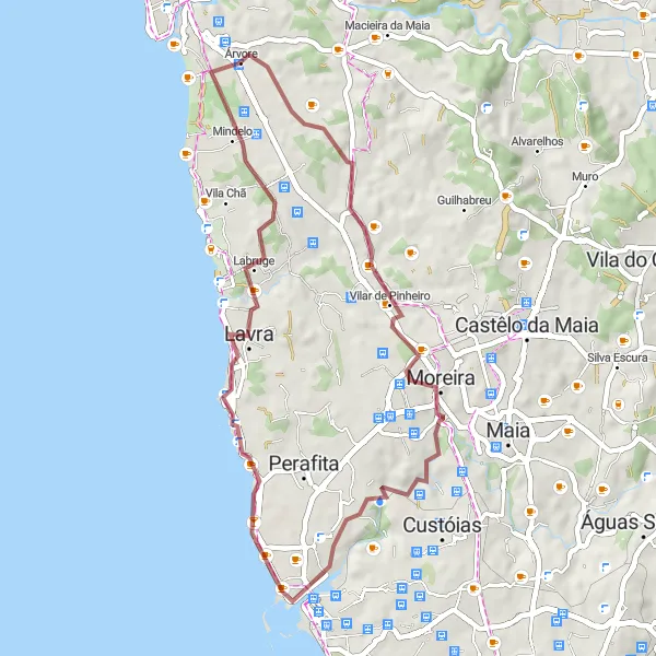 Miniatura do mapa de inspiração para ciclismo "Rota natural de Árvore" em Norte, Portugal. Gerado pelo planejador de rotas de ciclismo Tarmacs.app