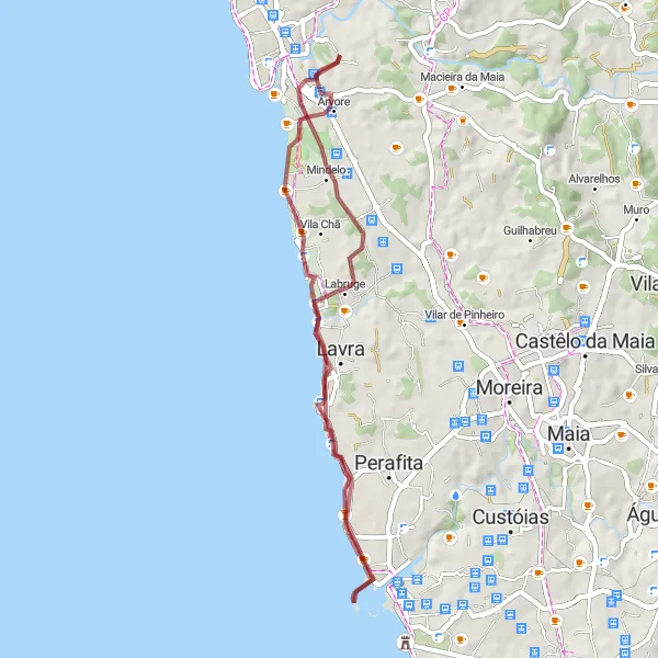Miniatura do mapa de inspiração para ciclismo "Trilho de Labruge e Miradouros" em Norte, Portugal. Gerado pelo planejador de rotas de ciclismo Tarmacs.app