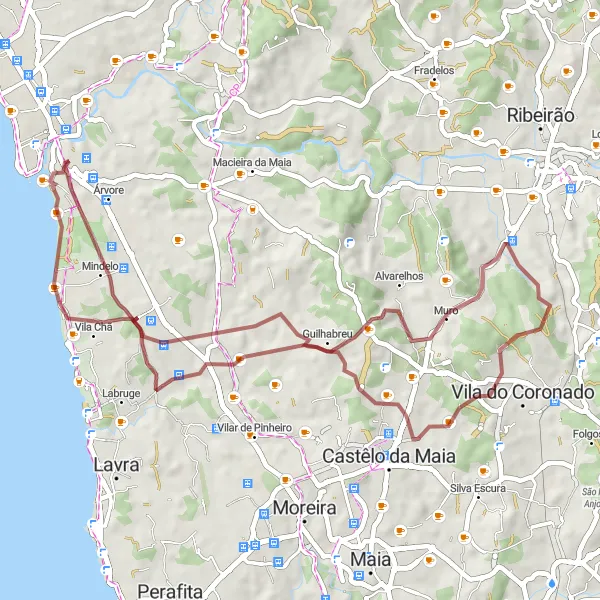 Miniatura do mapa de inspiração para ciclismo "Caminho das Aves" em Norte, Portugal. Gerado pelo planejador de rotas de ciclismo Tarmacs.app