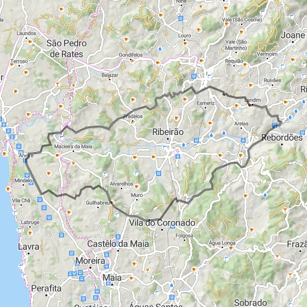 Miniatura do mapa de inspiração para ciclismo "Caminho rural pelos vinhedos" em Norte, Portugal. Gerado pelo planejador de rotas de ciclismo Tarmacs.app