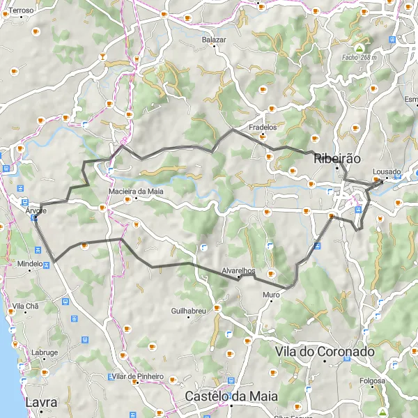 Miniatura do mapa de inspiração para ciclismo "Circuito Ribeirão e Fajozes" em Norte, Portugal. Gerado pelo planejador de rotas de ciclismo Tarmacs.app