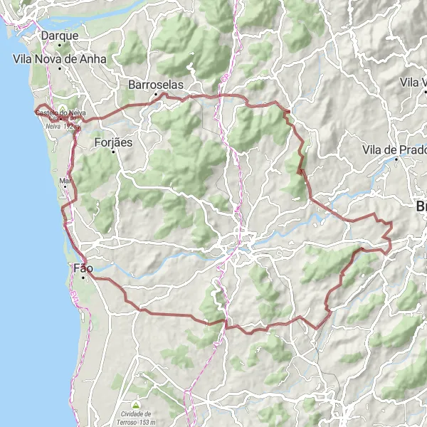 Map miniature of "Cycling through Cambeses" cycling inspiration in Norte, Portugal. Generated by Tarmacs.app cycling route planner