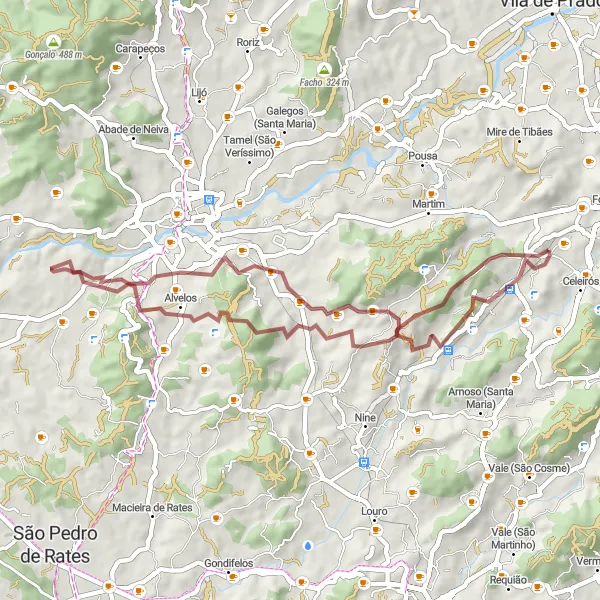 Miniatura do mapa de inspiração para ciclismo "Rota Cênica de Aveleda" em Norte, Portugal. Gerado pelo planejador de rotas de ciclismo Tarmacs.app
