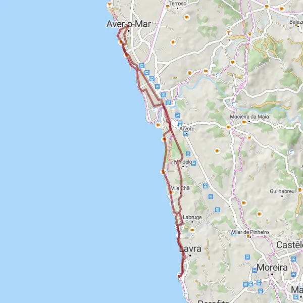 Miniatura do mapa de inspiração para ciclismo "Rota da Vila do Conde Antiga" em Norte, Portugal. Gerado pelo planejador de rotas de ciclismo Tarmacs.app