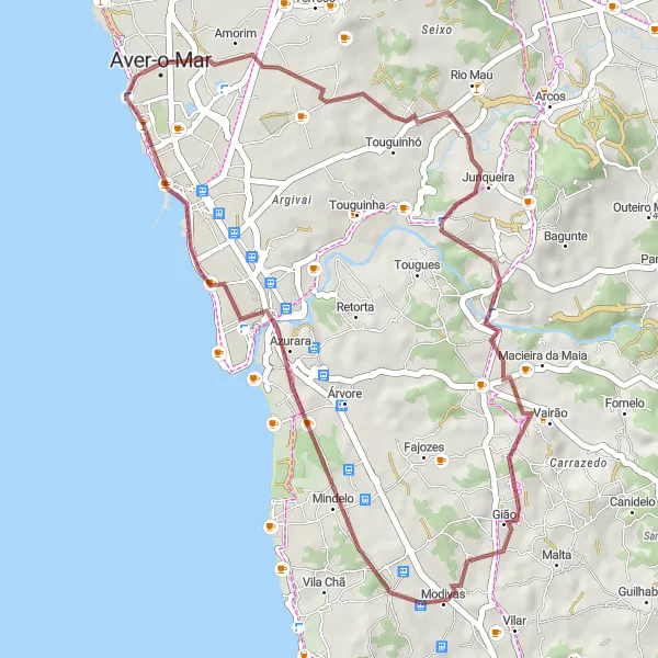 Miniatura do mapa de inspiração para ciclismo "Trilho Gravel Aver-o-Mar" em Norte, Portugal. Gerado pelo planejador de rotas de ciclismo Tarmacs.app