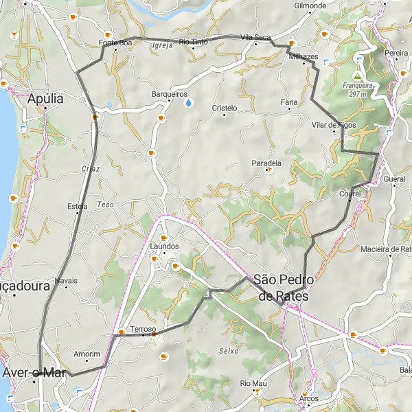 Miniatura do mapa de inspiração para ciclismo "Caminho da Região de Póvoa de Varzim" em Norte, Portugal. Gerado pelo planejador de rotas de ciclismo Tarmacs.app