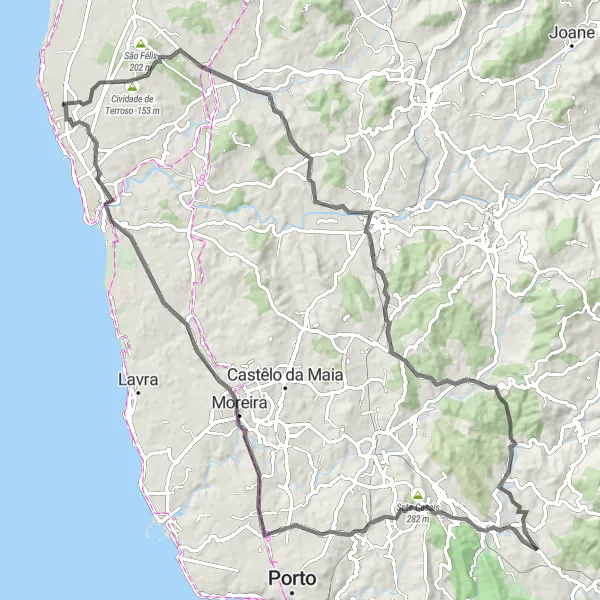 Miniatura do mapa de inspiração para ciclismo "Aventura Ciclística até Baguim do Monte" em Norte, Portugal. Gerado pelo planejador de rotas de ciclismo Tarmacs.app