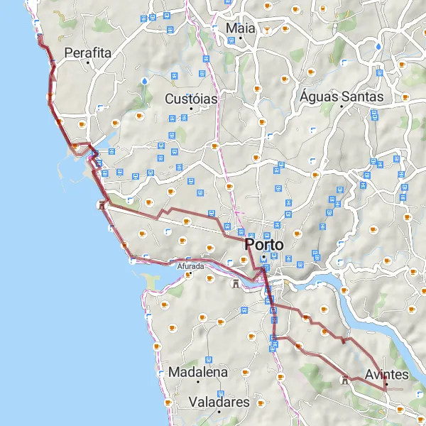 Miniatura do mapa de inspiração para ciclismo "Exploração da Costa Atlântica" em Norte, Portugal. Gerado pelo planejador de rotas de ciclismo Tarmacs.app