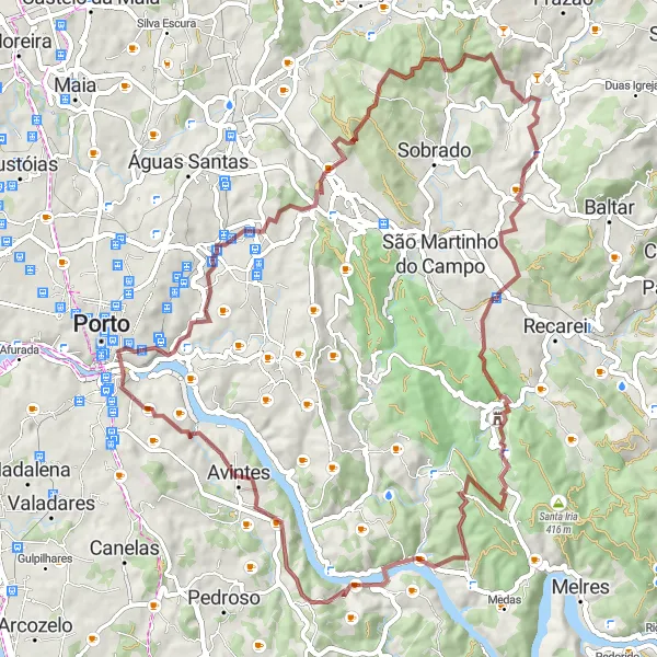 Miniatura do mapa de inspiração para ciclismo "Desafio Ribeirinho" em Norte, Portugal. Gerado pelo planejador de rotas de ciclismo Tarmacs.app