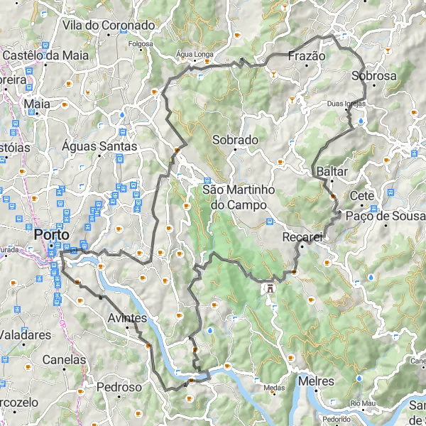 Miniatura do mapa de inspiração para ciclismo "Desafio da Serra de Crestuma" em Norte, Portugal. Gerado pelo planejador de rotas de ciclismo Tarmacs.app