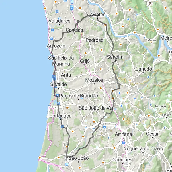Miniatura do mapa de inspiração para ciclismo "Explorar Feira e Espinho" em Norte, Portugal. Gerado pelo planejador de rotas de ciclismo Tarmacs.app