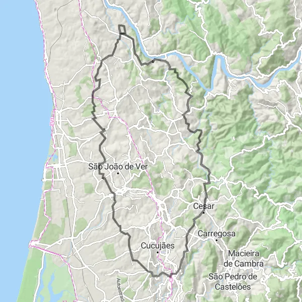 Miniatura do mapa de inspiração para ciclismo "Rota do Douro e Montanha" em Norte, Portugal. Gerado pelo planejador de rotas de ciclismo Tarmacs.app