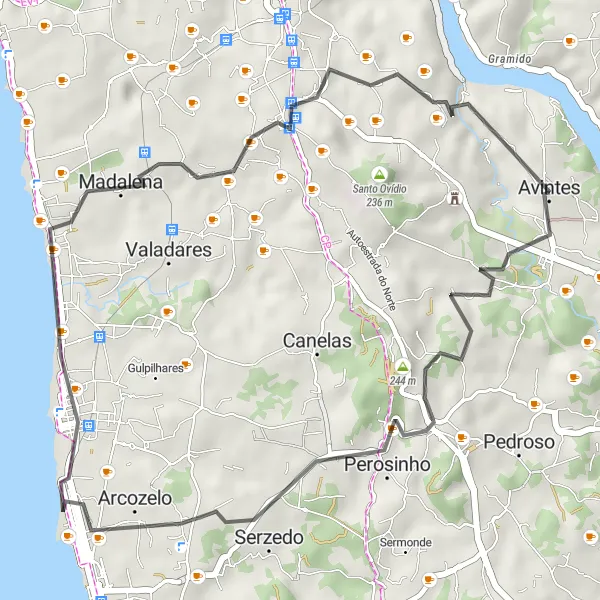 Miniatura do mapa de inspiração para ciclismo "Rota Oliveirense" em Norte, Portugal. Gerado pelo planejador de rotas de ciclismo Tarmacs.app