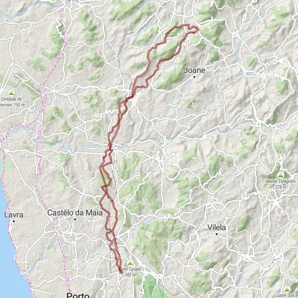 Map miniature of "São Romão Gravel Adventure" cycling inspiration in Norte, Portugal. Generated by Tarmacs.app cycling route planner