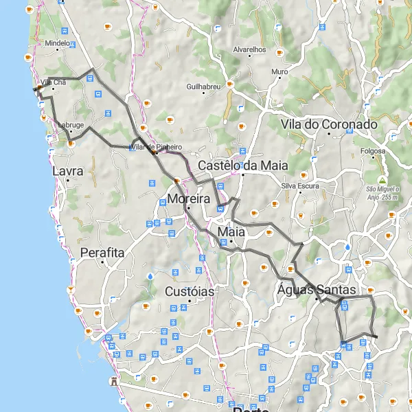 Map miniature of "The Road to Adventure" cycling inspiration in Norte, Portugal. Generated by Tarmacs.app cycling route planner
