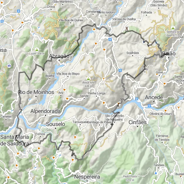 Miniatura do mapa de inspiração para ciclismo "Jornada Épica pelos Vales do Douro" em Norte, Portugal. Gerado pelo planejador de rotas de ciclismo Tarmacs.app