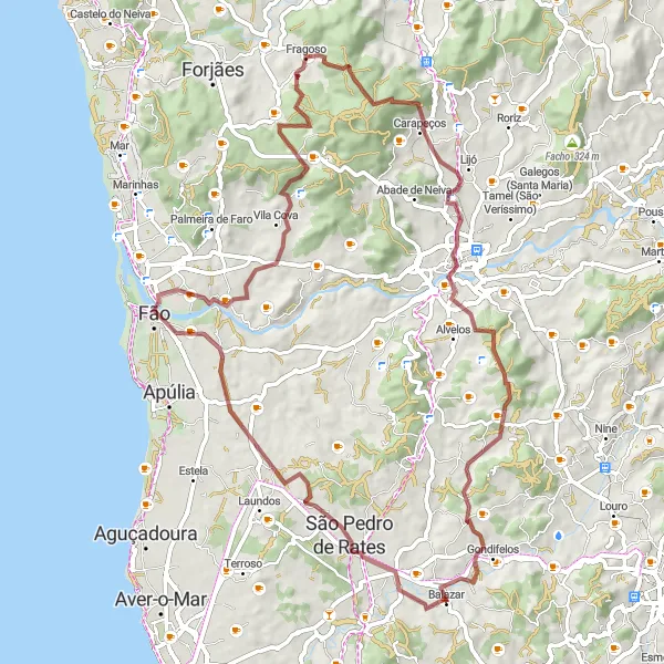 Miniatura do mapa de inspiração para ciclismo "Descoberta da Natureza em Gondifelos e Fragoso" em Norte, Portugal. Gerado pelo planejador de rotas de ciclismo Tarmacs.app