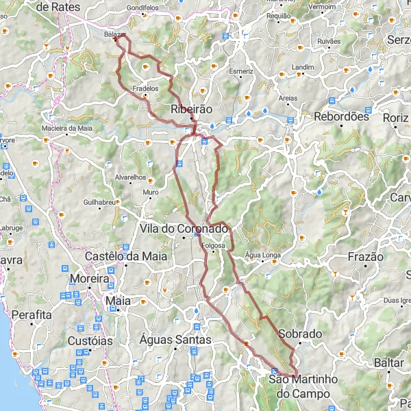 Miniatura do mapa de inspiração para ciclismo "Exploração dos Encantos de Balazar a Santiago" em Norte, Portugal. Gerado pelo planejador de rotas de ciclismo Tarmacs.app