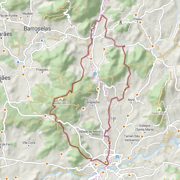 Miniatura do mapa de inspiração para ciclismo "Exploração de Gonçalo e Lijó" em Norte, Portugal. Gerado pelo planejador de rotas de ciclismo Tarmacs.app