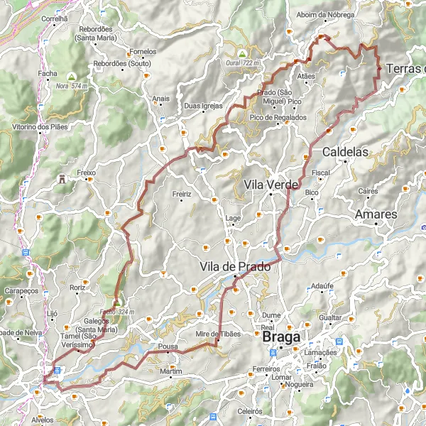 Miniatura do mapa de inspiração para ciclismo "Rota Cénica através de Oriz e São Filipe" em Norte, Portugal. Gerado pelo planejador de rotas de ciclismo Tarmacs.app