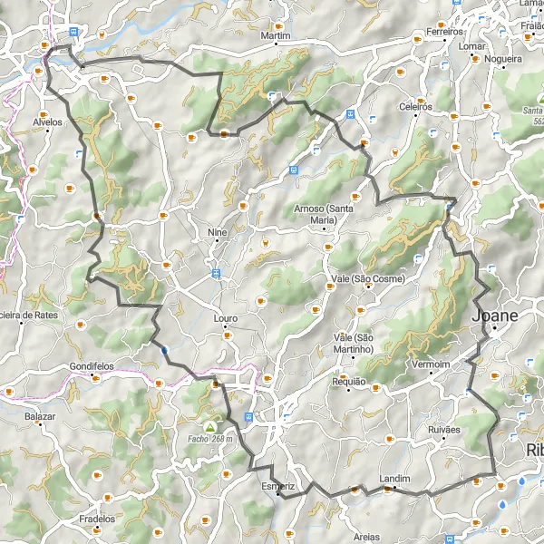 Miniatura do mapa de inspiração para ciclismo "Rota de Airó a Barcelos" em Norte, Portugal. Gerado pelo planejador de rotas de ciclismo Tarmacs.app