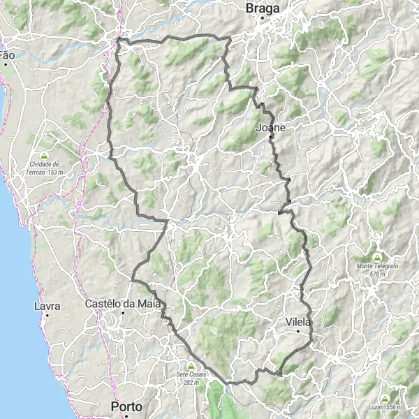 Miniatura do mapa de inspiração para ciclismo "Rota de Adães a Barcelos" em Norte, Portugal. Gerado pelo planejador de rotas de ciclismo Tarmacs.app