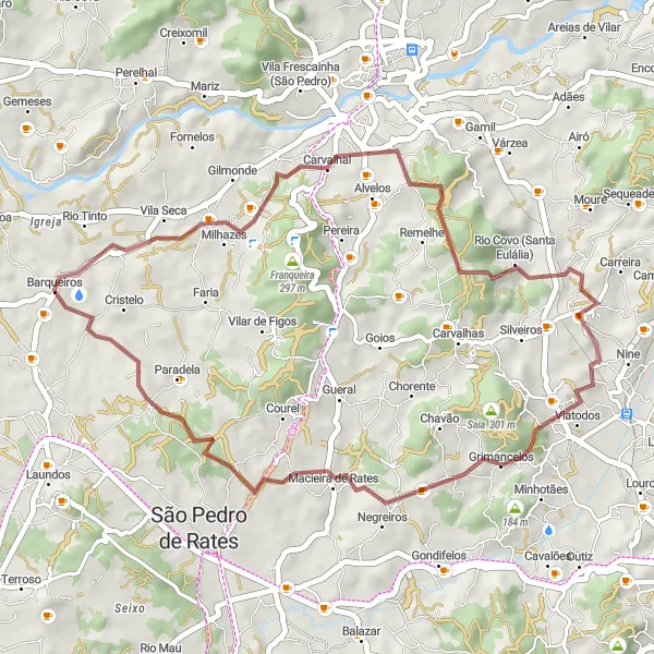Miniatura do mapa de inspiração para ciclismo "Rota de Carvalhal a Coroinha" em Norte, Portugal. Gerado pelo planejador de rotas de ciclismo Tarmacs.app