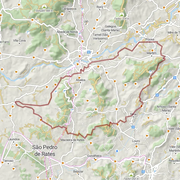 Miniatura do mapa de inspiração para ciclismo "Volta por Carvalhal, Pousa e Courel" em Norte, Portugal. Gerado pelo planejador de rotas de ciclismo Tarmacs.app