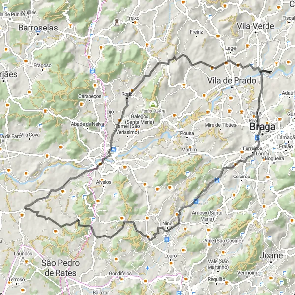 Miniatura do mapa de inspiração para ciclismo "Ciclovia de Gilmonde a Maximinos" em Norte, Portugal. Gerado pelo planejador de rotas de ciclismo Tarmacs.app