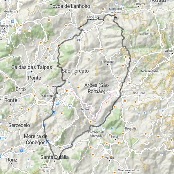 Miniatura do mapa de inspiração para ciclismo "Rota da Natureza e História" em Norte, Portugal. Gerado pelo planejador de rotas de ciclismo Tarmacs.app