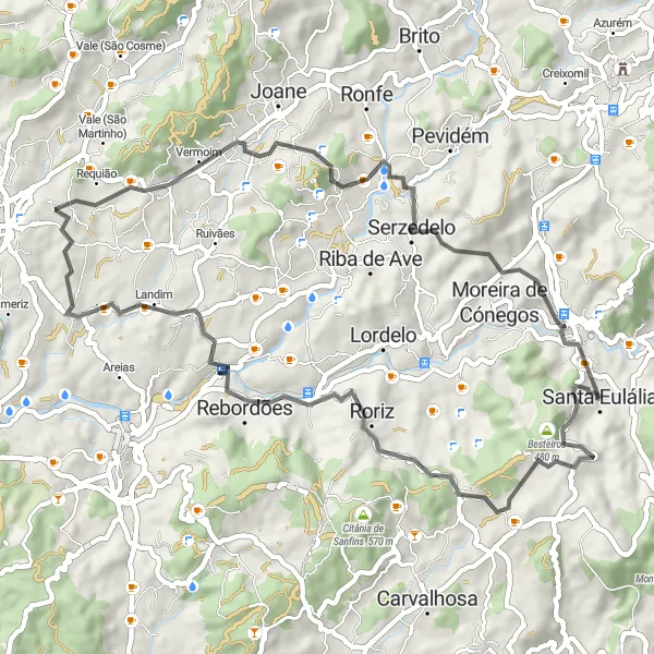 Miniatura do mapa de inspiração para ciclismo "Caminho das Aldeias e Património" em Norte, Portugal. Gerado pelo planejador de rotas de ciclismo Tarmacs.app