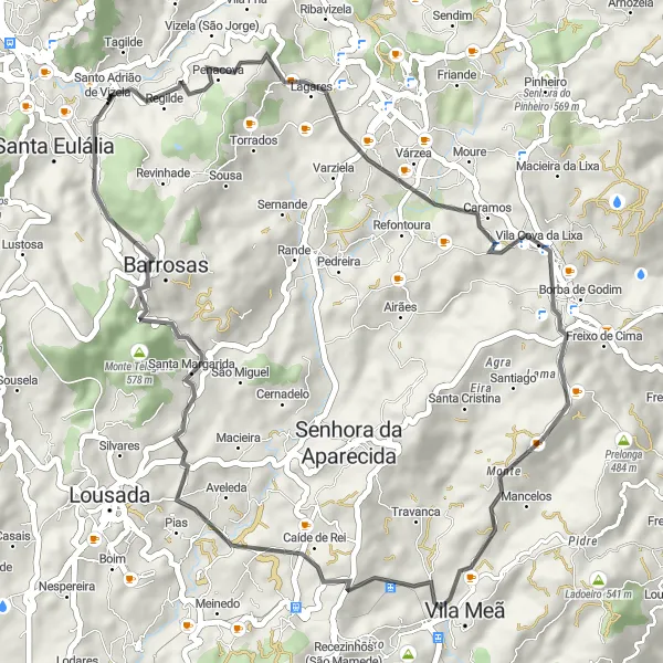 Miniatura do mapa de inspiração para ciclismo "Rota Oliveira-São Simão" em Norte, Portugal. Gerado pelo planejador de rotas de ciclismo Tarmacs.app