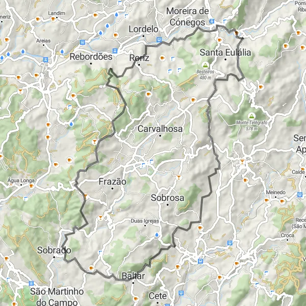Miniatura do mapa de inspiração para ciclismo "Desafio Baltar-Roriz" em Norte, Portugal. Gerado pelo planejador de rotas de ciclismo Tarmacs.app