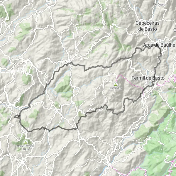 Miniatura do mapa de inspiração para ciclismo "Exploração da Serra e Património" em Norte, Portugal. Gerado pelo planejador de rotas de ciclismo Tarmacs.app