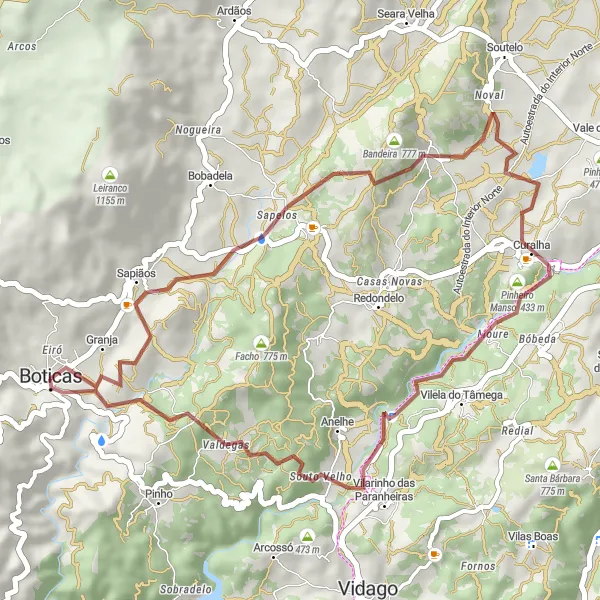 Miniatura do mapa de inspiração para ciclismo "Exploração Natural de Boticas" em Norte, Portugal. Gerado pelo planejador de rotas de ciclismo Tarmacs.app