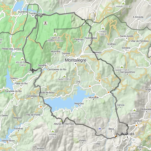 Miniatura do mapa de inspiração para ciclismo "Desafio da Montanha de Tourém" em Norte, Portugal. Gerado pelo planejador de rotas de ciclismo Tarmacs.app