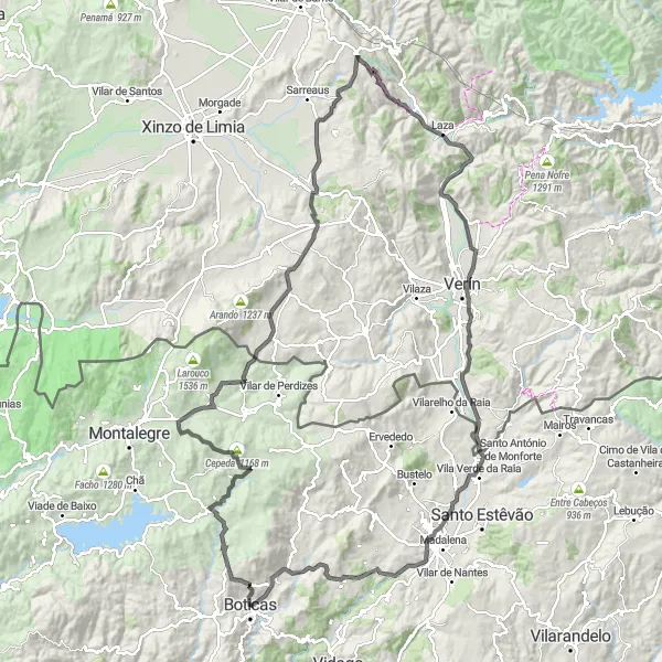 Miniatura do mapa de inspiração para ciclismo "Desafio do Alto Minho" em Norte, Portugal. Gerado pelo planejador de rotas de ciclismo Tarmacs.app
