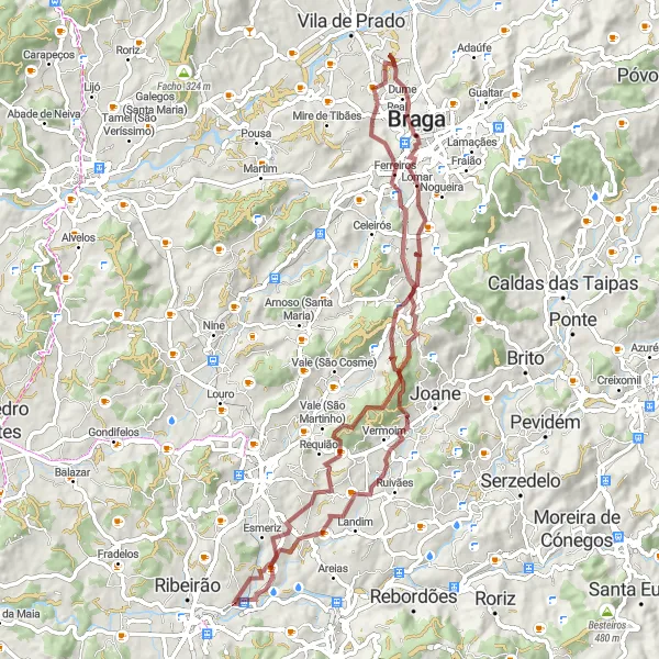 Miniatura do mapa de inspiração para ciclismo "Rota de Gravel das Colinas de Seide" em Norte, Portugal. Gerado pelo planejador de rotas de ciclismo Tarmacs.app