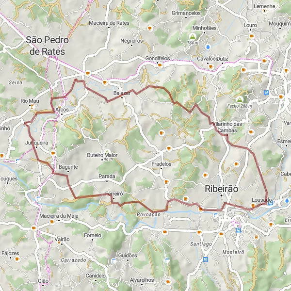 Miniatura do mapa de inspiração para ciclismo "Rota de Gravel de Balazar" em Norte, Portugal. Gerado pelo planejador de rotas de ciclismo Tarmacs.app