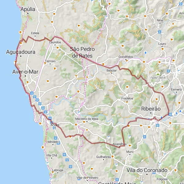 Miniatura do mapa de inspiração para ciclismo "Trilho de Alvarelhos a Forno das Telhas" em Norte, Portugal. Gerado pelo planejador de rotas de ciclismo Tarmacs.app