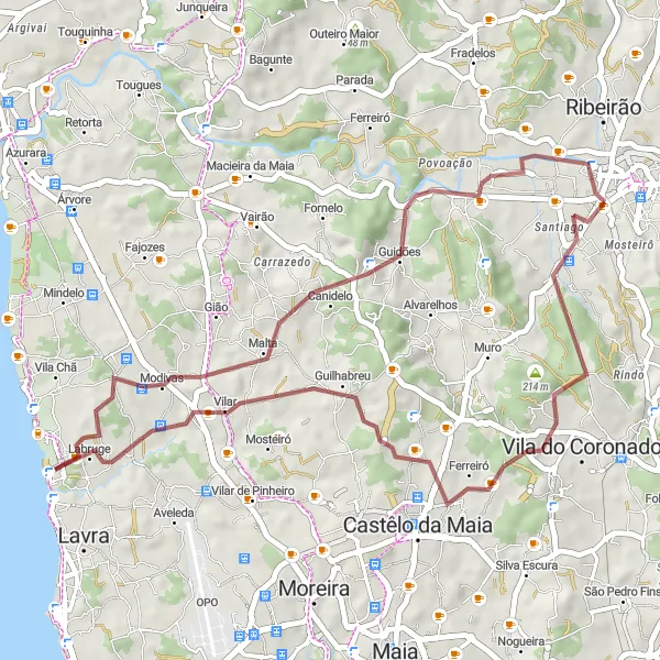 Miniatura do mapa de inspiração para ciclismo "Rota de Avioso a Trofa" em Norte, Portugal. Gerado pelo planejador de rotas de ciclismo Tarmacs.app