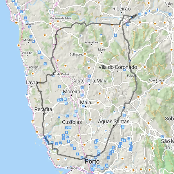 Miniatura do mapa de inspiração para ciclismo "Rota do Norte da Trofa" em Norte, Portugal. Gerado pelo planejador de rotas de ciclismo Tarmacs.app