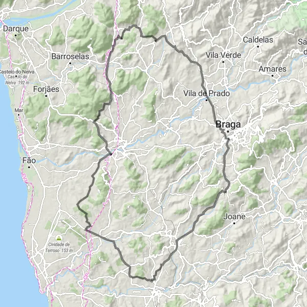 Miniatura do mapa de inspiração para ciclismo "Jornada de Paradela a Famalicão" em Norte, Portugal. Gerado pelo planejador de rotas de ciclismo Tarmacs.app