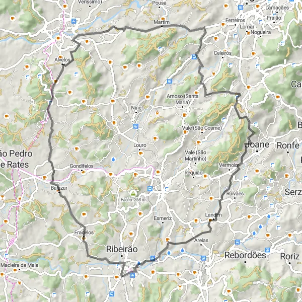Miniatura do mapa de inspiração para ciclismo "Expedição de Trofa a Bougado" em Norte, Portugal. Gerado pelo planejador de rotas de ciclismo Tarmacs.app