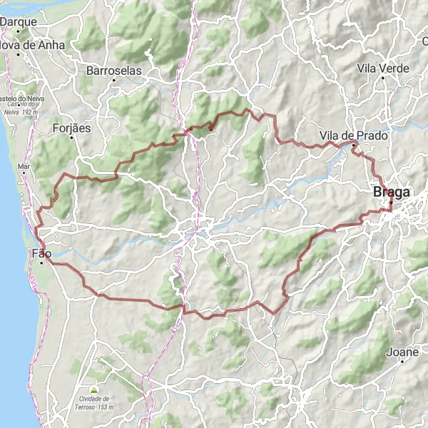 Miniatura do mapa de inspiração para ciclismo "Circular de Caldas a Dume" em Norte, Portugal. Gerado pelo planejador de rotas de ciclismo Tarmacs.app