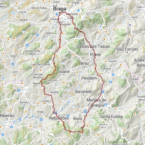 Miniatura do mapa de inspiração para ciclismo "Volta por Braga até Sé" em Norte, Portugal. Gerado pelo planejador de rotas de ciclismo Tarmacs.app
