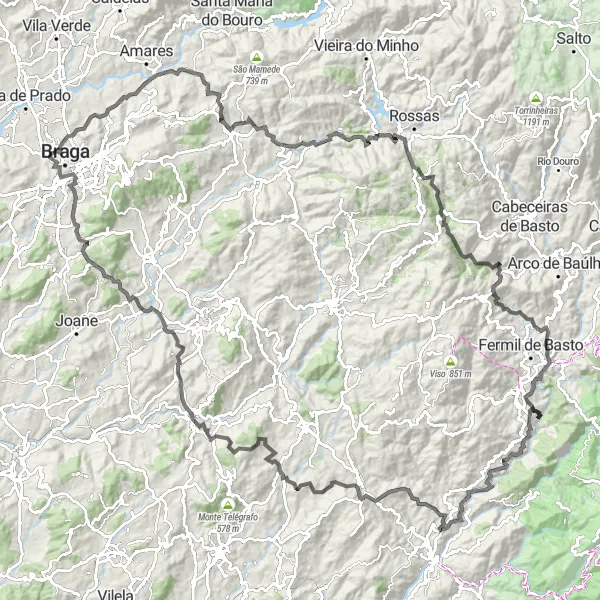 Miniatura do mapa de inspiração para ciclismo "Desafio até Celorico de Basto" em Norte, Portugal. Gerado pelo planejador de rotas de ciclismo Tarmacs.app