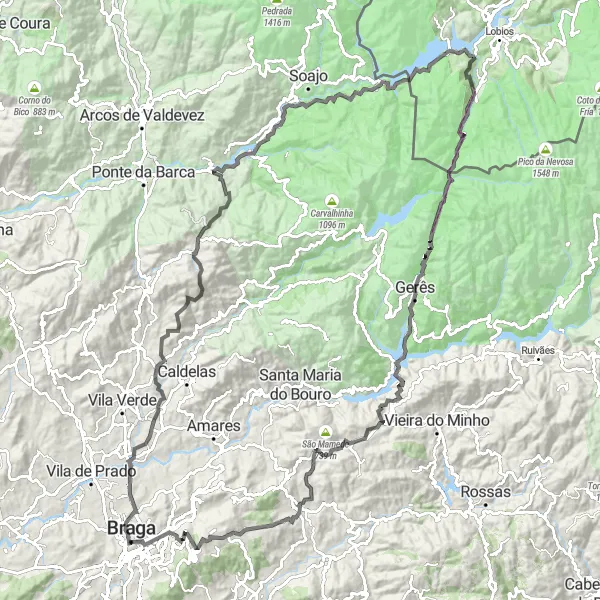 Miniatura do mapa de inspiração para ciclismo "Caminho das Montanhas" em Norte, Portugal. Gerado pelo planejador de rotas de ciclismo Tarmacs.app