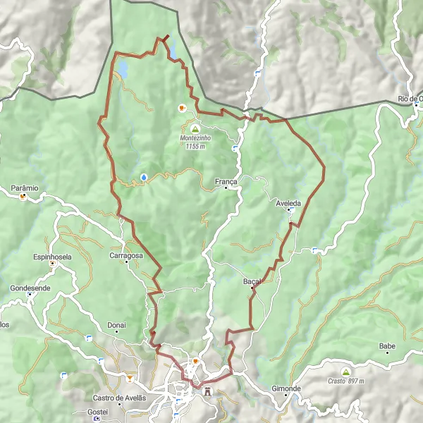Miniatura do mapa de inspiração para ciclismo "Aventura off-road pelas montanhas de Bragança" em Norte, Portugal. Gerado pelo planejador de rotas de ciclismo Tarmacs.app